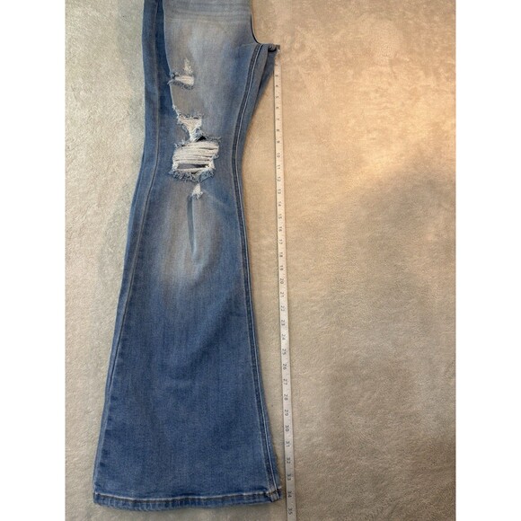 Cello Women Size 11 Denim Jeans High Rise Flare Wide Leg Distressed Holes NWT - Picture 6 of 12